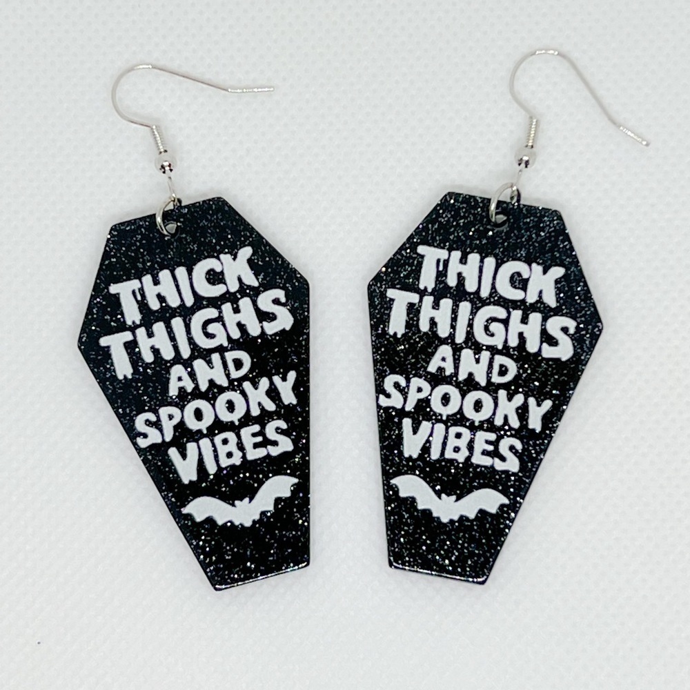 Thick Thighs and Spooky Vibes Glitter Dangle Earrings
